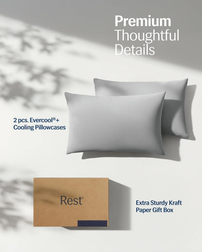 REST® Evercool®+ Cooling Pillowcases Standard - 2 Pillowcases for Sensitive Skin, Silver Infused Fabric for Hygienic Sleep, Silky Smooth for Curly Hair, High Elastic for Snug Fit (19x29 inches)