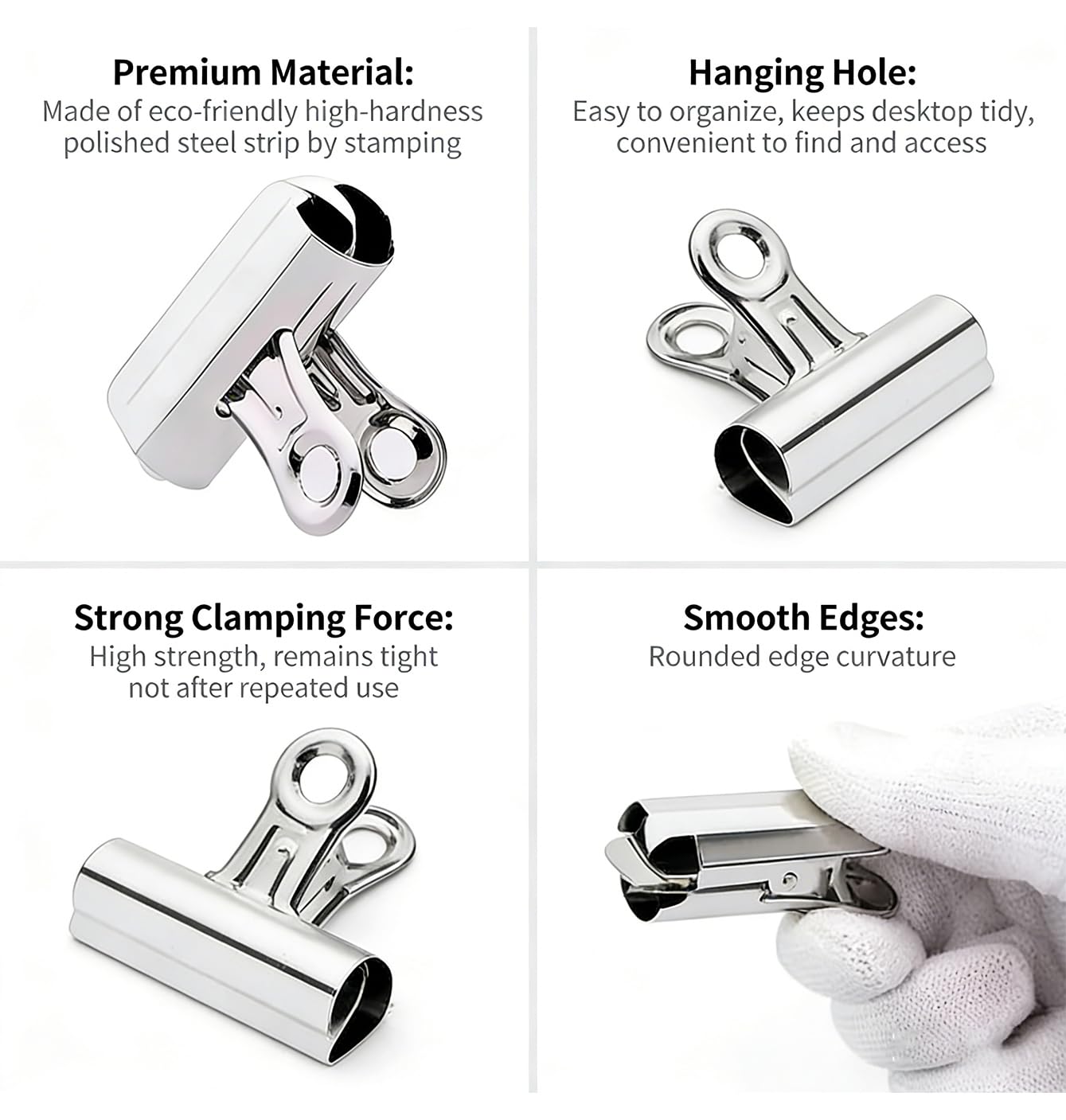 Bulldog Clips, 60 Pcs, 1 Inch, Silver, 25 mm, Hinge Paper Clips, Metal Clamps for Crafts, Food Bags, Drawings, Photos