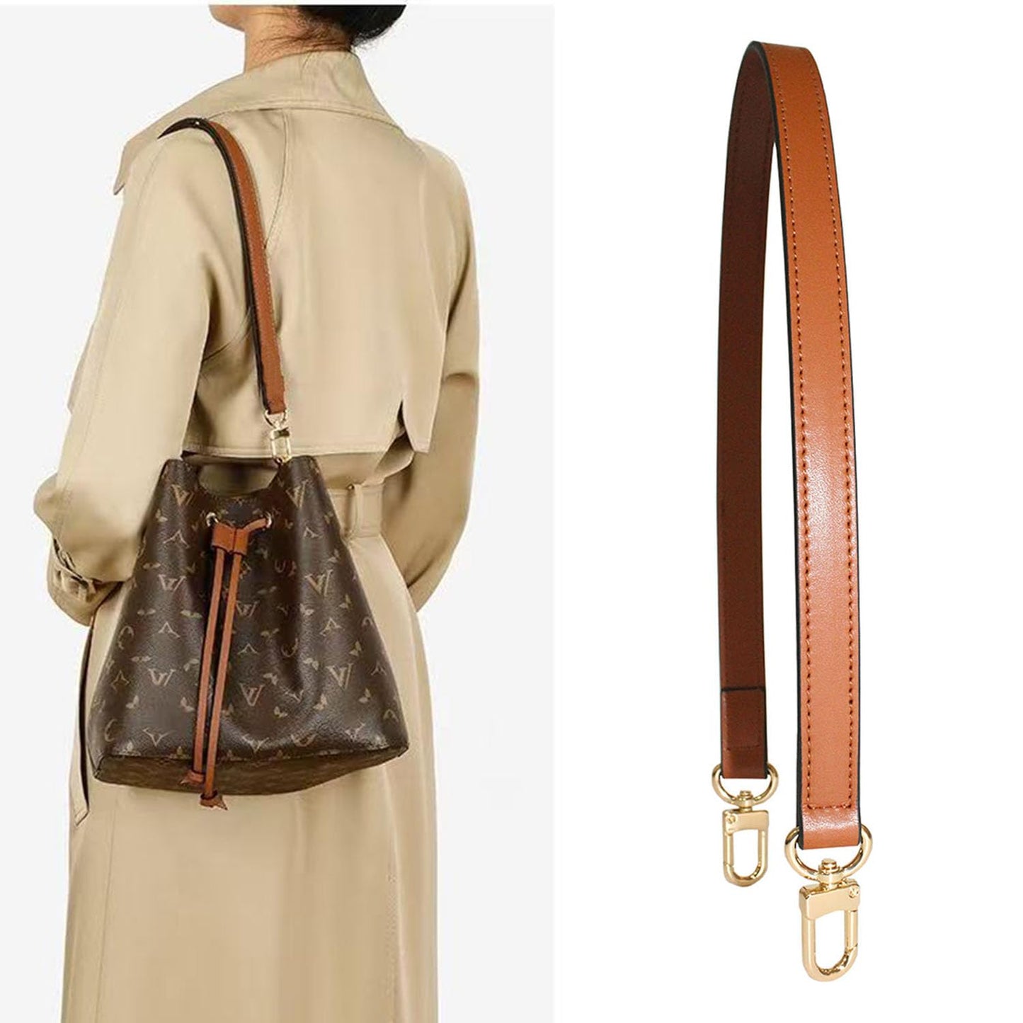 RYYXZXL Leather handbag strap, suitable for changing shoulder straps on L V handbags and bucket bags(Brown-W:0.7in,L：25.6in)