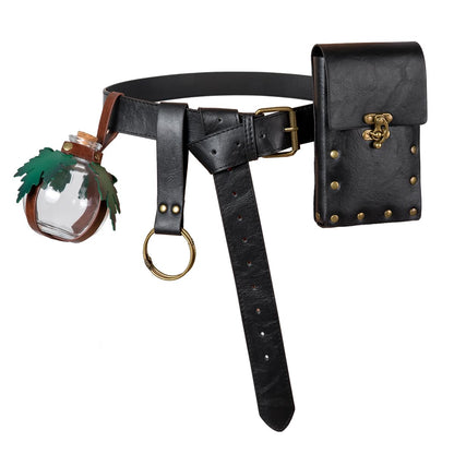 Medieval Steampunk Renaissance LARP Set - Steampunk Belt Leather Belt Bag Potion Bottle Holder & Adjustable Arm Guards for Cosplay Halloween & Festivals