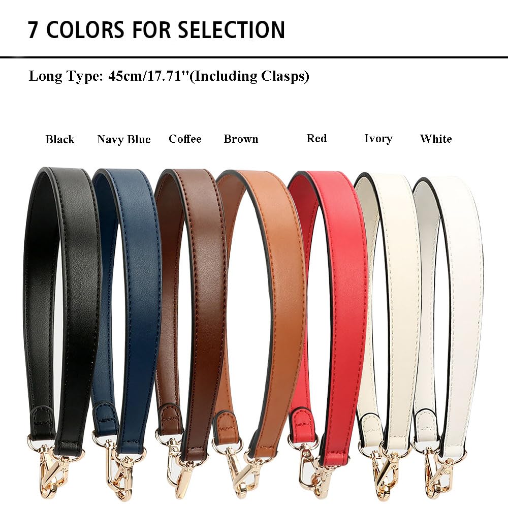 MOISTRI Flat Grain Leather Replacement Straps for Handbags Purse Straps Replacement Crossbody Gold Clasps Women Purse Making 19.29"(49CM) Long Coffee