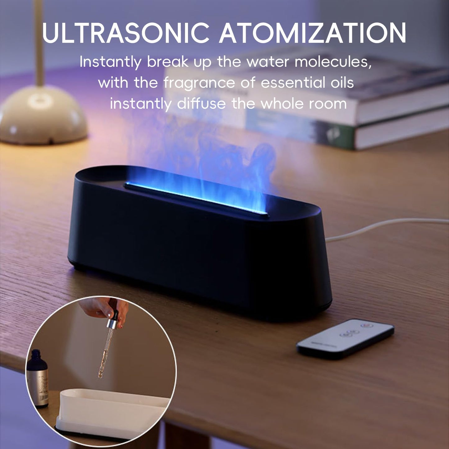 YALEDI Essential Oil Diffuser, Fireplace Flame Fire Oil Diffuser, 250ml Cool Mist Aromatherapy Humidifier, Scent Diffuser with 7 Colors Light, Remote Control, Timer & Auto-Off for Home, Room (Black)