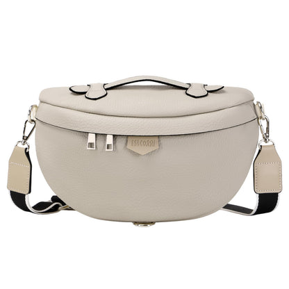 Eslcorri Crossbody Bags for Women - Fashion Sling Purse Shoulder Bag Fanny Pack Leather Casual Chest Bum Bag with Adjustable Wide Strap for Workout Traveling Running Shopping - off white