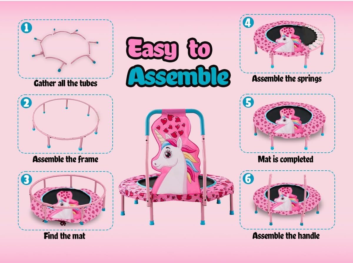 Maotifeys No-Gap 36" Mini Trampoline Toddler Trampolines with Handle for Kids, 36 inch Indoor Garden Small Kid Trampoline Baby Trampolines with Super Safe Cover for Toddlers Ages 2 to 5, Unicorn