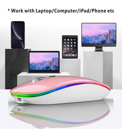 TENMOS Wireless Bluetooth Mouse, LED Slim (Bluetooth 5.1/5.0 + USB) 2.4GHz Rechargeable Silent Bluetooth Wireless Mouse with Type C Adapter for Laptop/MacBook/iPad OS 13 and Above (Matte Black)