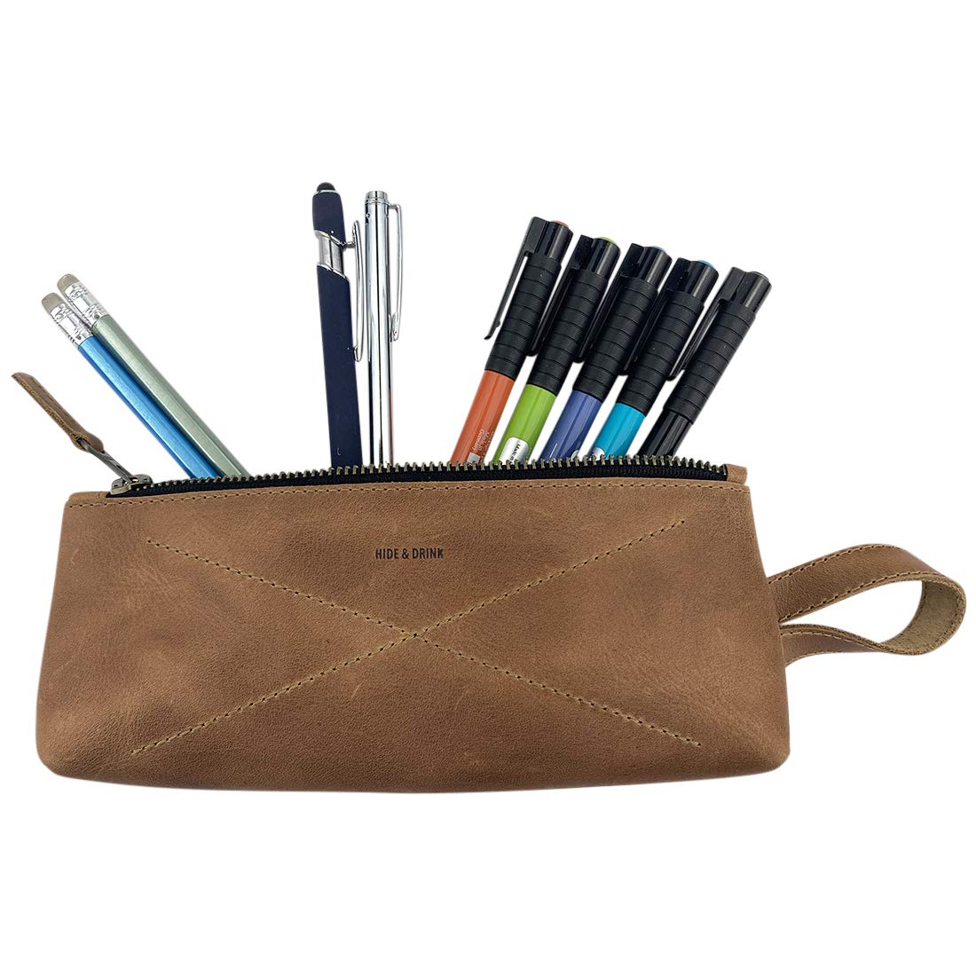 Hide & Drink, Carry-On Toiletry Bag, Pen and Pencil Case, Cable Organizer, Storage for Utensils, Travel Essentials, Full Grain Leather, Handmade, Single Malt Mahogany