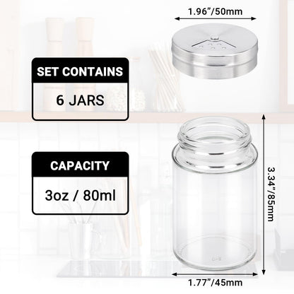 Segarty Spice Jars, 6 Pack 3 oz Spice Bottles with Shaker Lids, Glass Empty Storage Containers with Adjustable Stainless Steel Flow Top for Your Regularly Used Spices