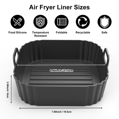 Square Silicone Air Fryer Liners 2 Pack, Compatible with Ninja AF141 181, 8.5 Inch Air Fryer Liners for COSORI 5-6.5 QT, Reusable Silicone Basket, Air Fryer Accessories