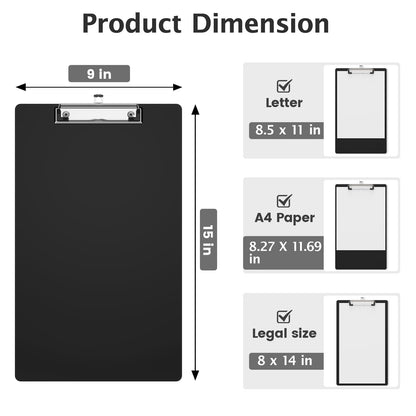 Macroclo Legal Size Clipboard, Black 8.5 x 14 Clip Boards for Lawers, Low Profile Clip, Writing Board, Size 9 x 15 in, Office & School Supply