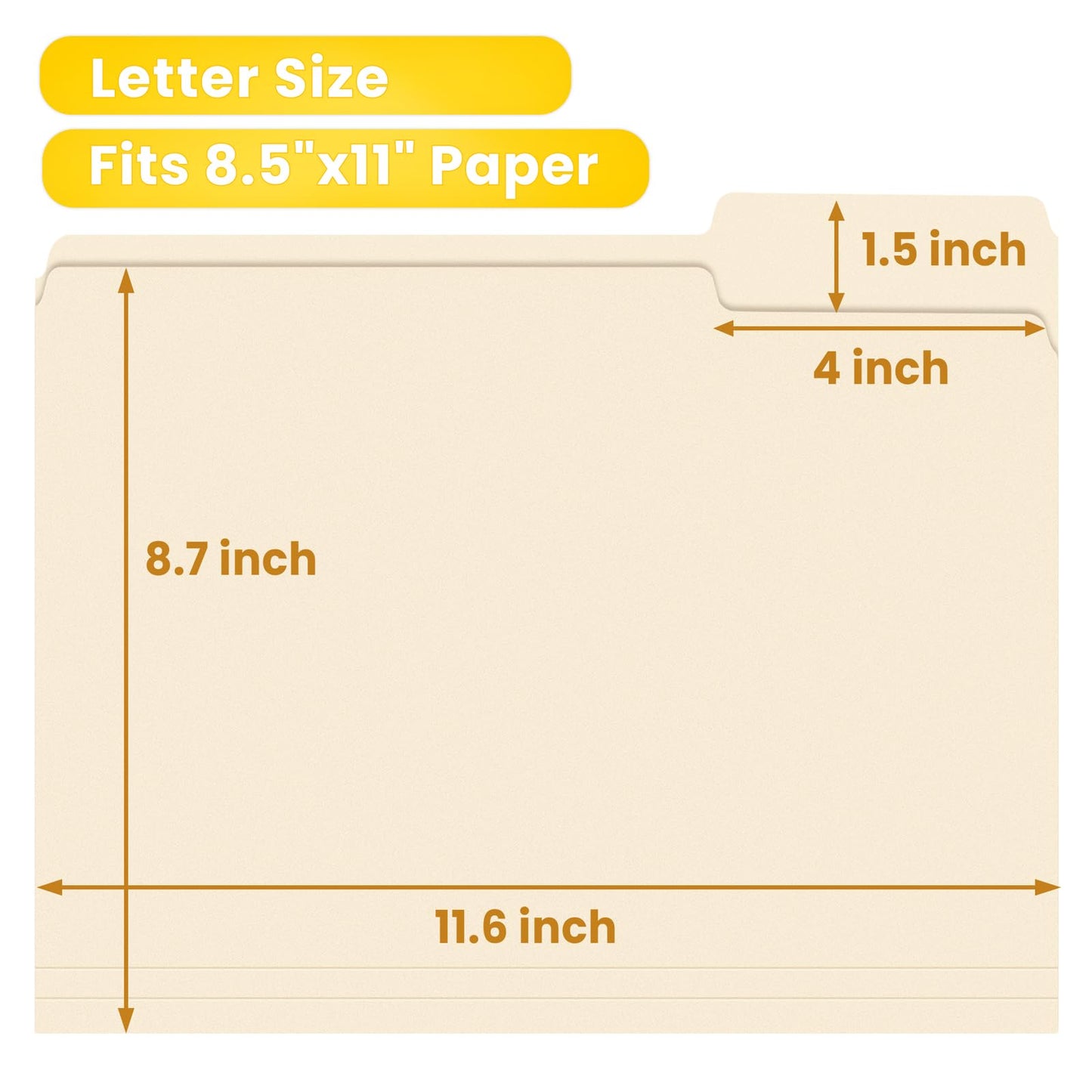 SUNEE Manilla Folders Letter Size (8.5 x 11 inches),100 Per Box, 1/3 Cut Tab for Easy Labeling and Organization, Durable Standard Paper for Home, Office, School Filing