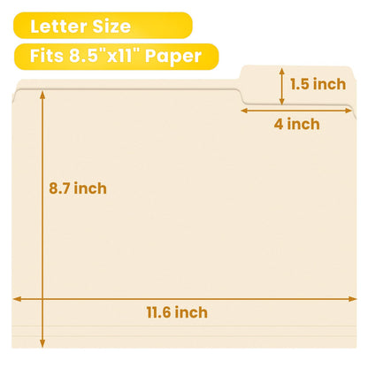 SUNEE Manilla Folders Letter Size (8.5 x 11 inches),100 Per Box, 1/3 Cut Tab for Easy Labeling and Organization, Durable Standard Paper for Home, Office, School Filing