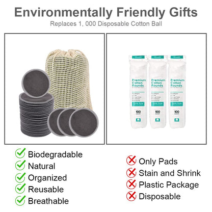 LOPHE Washable Make-Up Pads, Pack of 24 Cotton Pads, Reusable, Made of Bamboo Charcoal, Make-Up Nursing Pads with Laundry Bag, Cotton Pads, Sustainable Make-Up Wipes for Facial Cleansing (Grey)