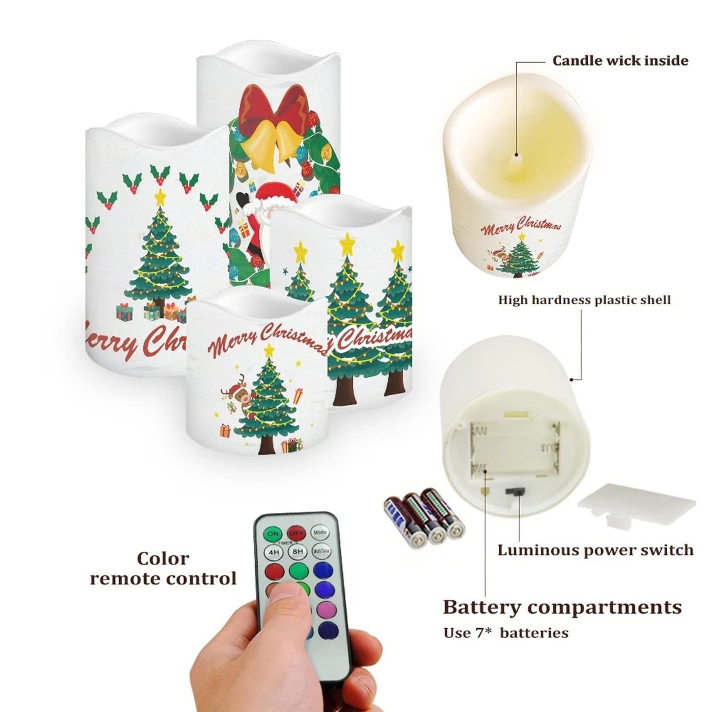 Cozeyat Xmas Trees Flameless Electric Candles 4 Packs,Battery Operated Flickering Real Pillar LED Tealight,Warm Yellow LED Candles for Christmas Decoration