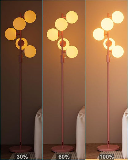 Lightdot Gold Floor Lamp Dimmable (Brightness Adjustable) Globe Retro Standing Lamps with 5PCS 3000K G9 Bulbs, Mid Century Modern Floor Lamp for Living Room Bedroom Home Office