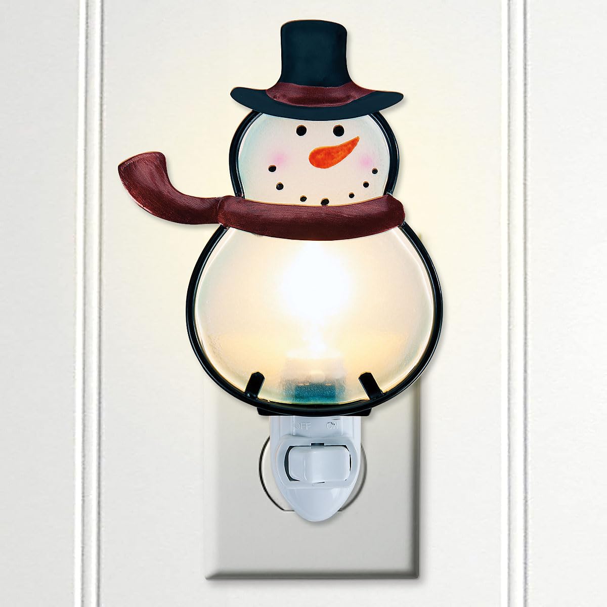 Current Christmas Night Light - Snowman Christmas Night Light Plug Into Wall, 6" Stained Glass, Holiday Decorations, Winter Home Décor