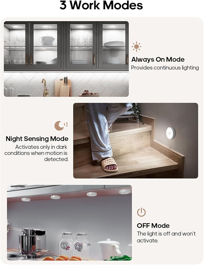 Led Under Cabinet Lights, Motion Sensor Rechargeable Light, 1000mAh Puck Lights with IR Remote, Under Counter Lights for Kitchen,cabinets,Closet,Stairs Indoor
