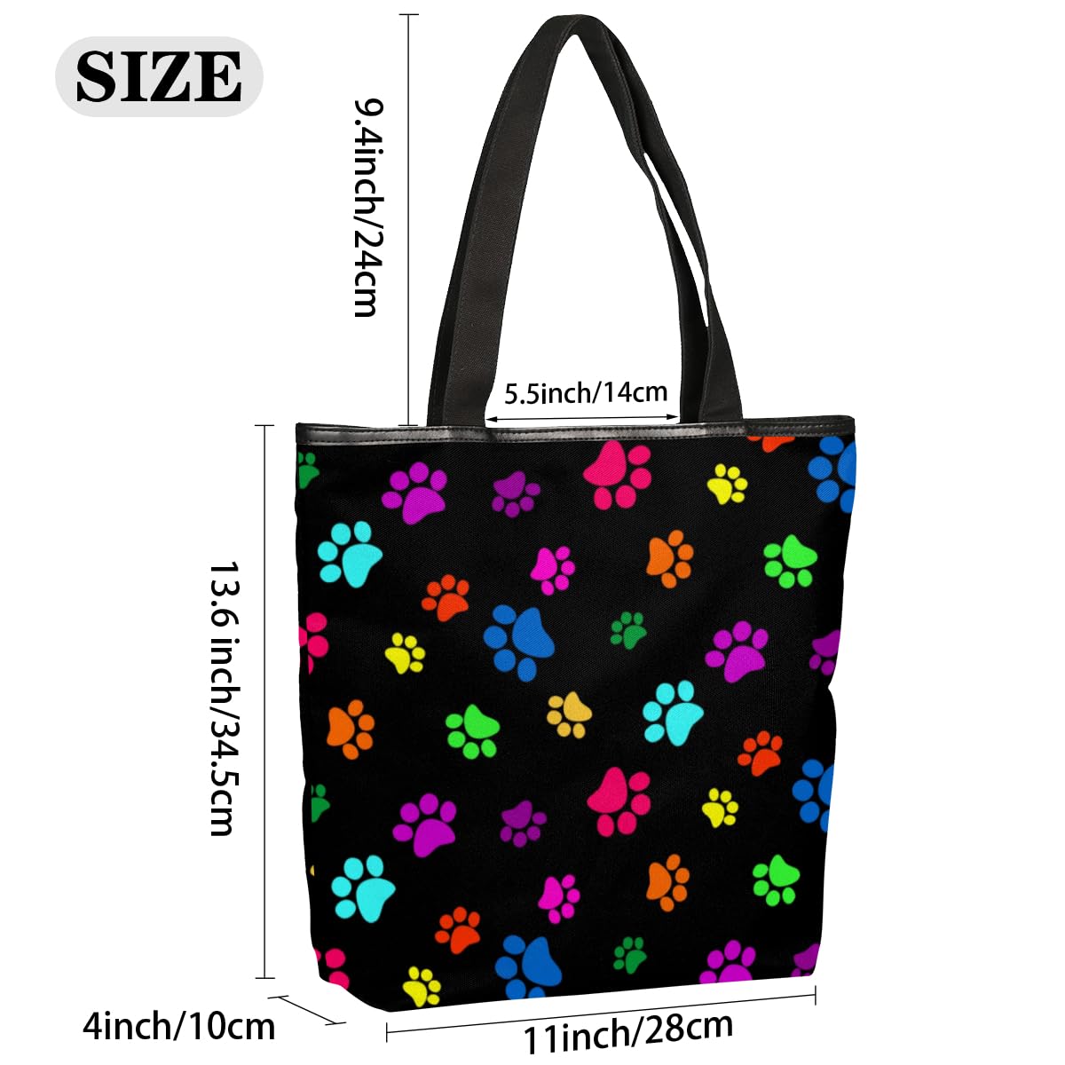 KOBLEN Dog Paw Print Canvas Tote Bag Reusable Grocery Shopping Bags for Women Beach Travel Storage Handbag with Zipper Portable Shoulder Bag