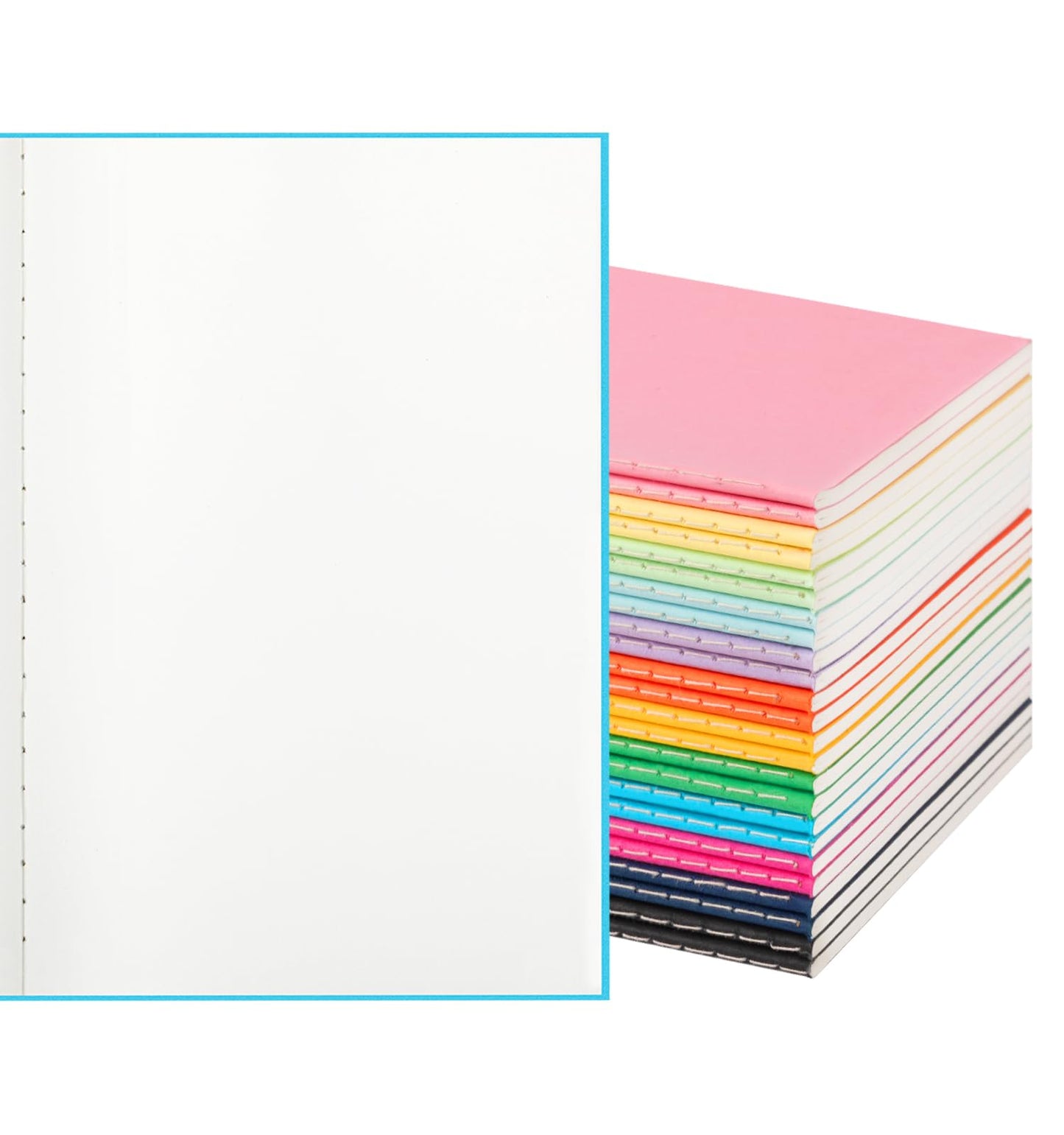 ALKALO 24 Pack Colorful Blank Notebooks for writing, Journals Bulk, A5 Composition Books, 8.3x5.5 Inch, 60 Pages, 30 Sheets Sketchbooks for Office School Travel Supplies (Blank-24 pack, 12 Colors)