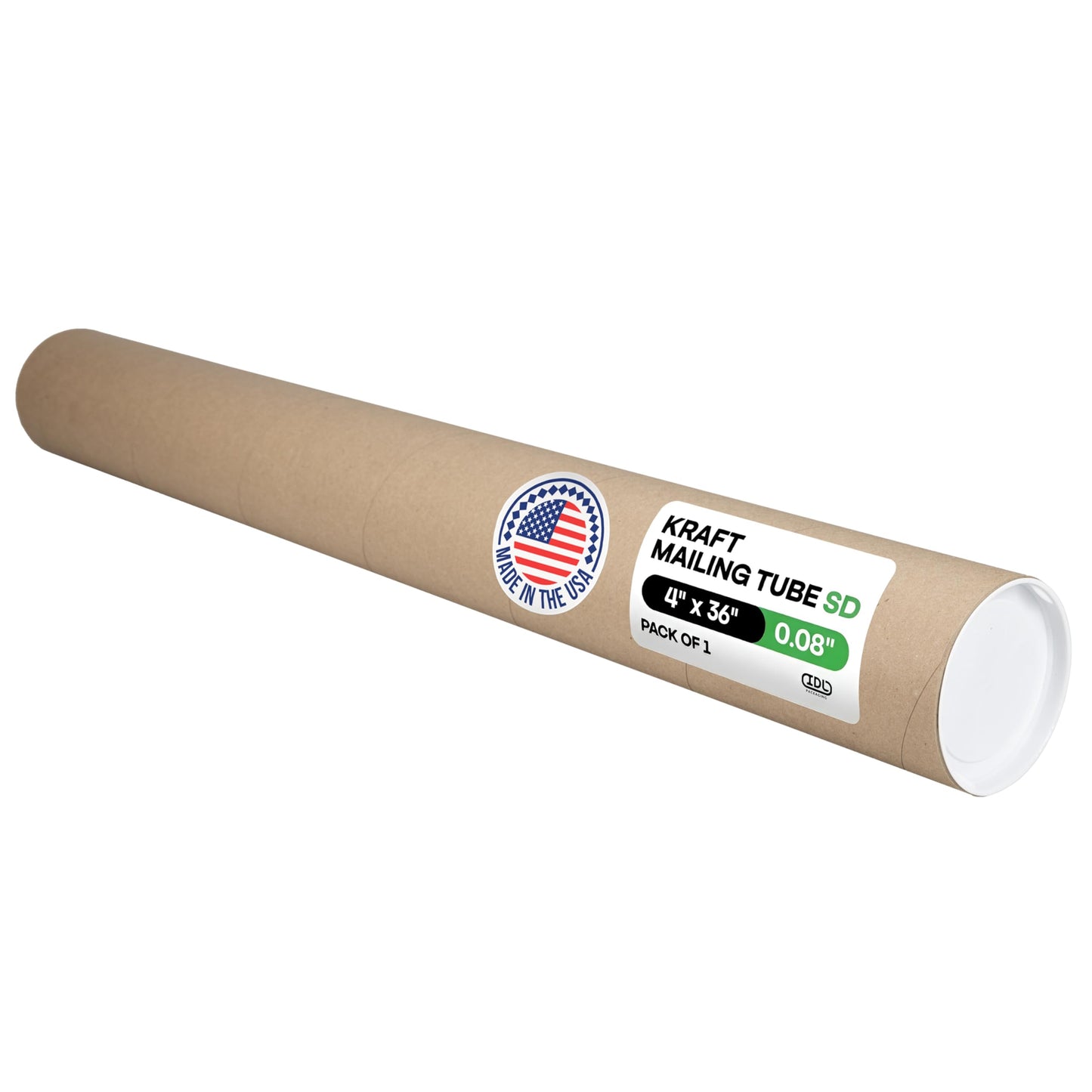 Cardboard Mailing Tube, 4" x 36" with Plastic Caps - USA-Made USPS Approved Poster Tube for Documents & Blueprints - Reinforced Mailing Cylinders for Shipping & Storage by IDL Packaging