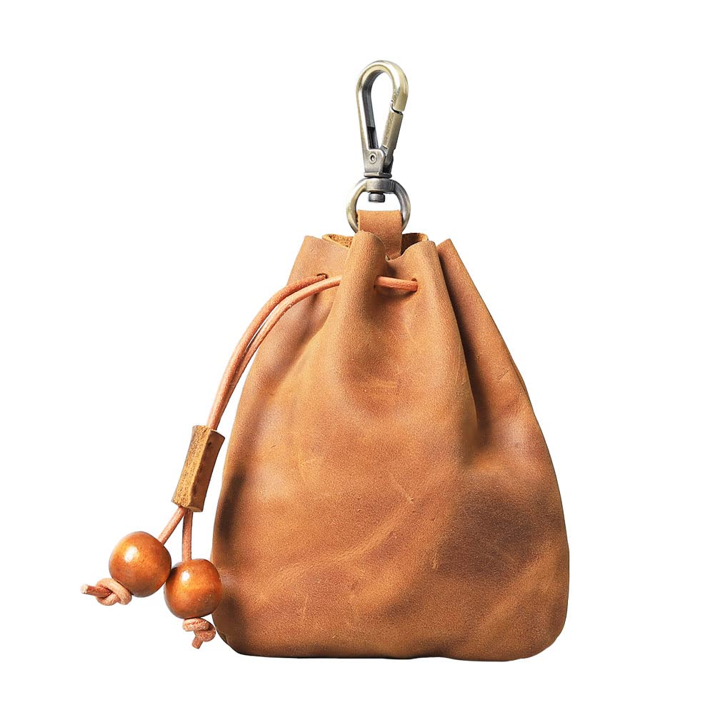 Wugebud 1 Pcs Leather Mini Medieval Pouch Keychain, Coin Organizer, Change Holder, Leather Drawstring Pouch for Men & Women