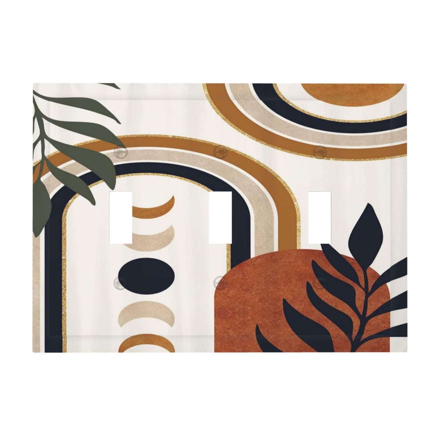 Spshian Gold Boho Mid Century Abstract Modern Moon Sun 3 Gang Light Switch Covers Triple Toggle Wall Plate Decorative Switchplate Electrical Faceplate for Livingroom Bathroom Bedroom Kitchen Decor