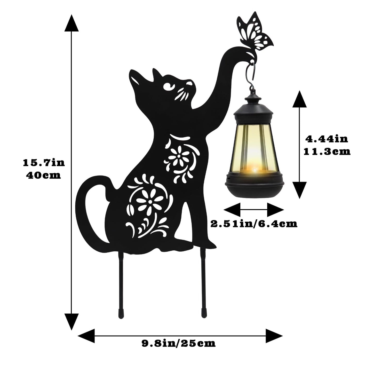 Black Cat Solar Light Outdoor Garden Decor - Metal Cat Holding Lantern Stake, Waterproof Solar-Powered Pathway Light for Yard Pathway Lawn Patio - Unique Gift for Halloween Christmas Garden Decor