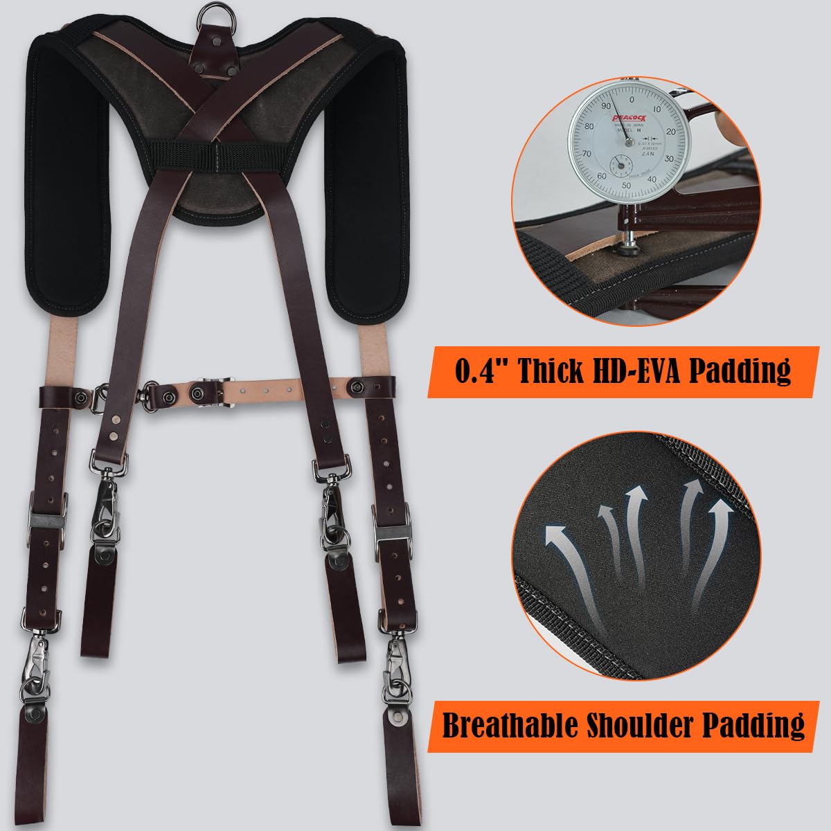 WELKINLAND Top-Grain Tool Belt Suspenders, Heavy-Duty Tool Belt Suspender For Men, Comfy Padded Tool Belts Suspenders, Adjustable Extra-Thick Leather Tools Belt Suspenders For Men