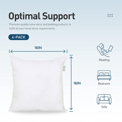 Acanva Throw Pillow Inserts for Bed Couch Sofa, Ultra Soft Polyester Filling for Decorative Cushion Square Sham Form, 18"x18"-4 Pack, White 4 Count