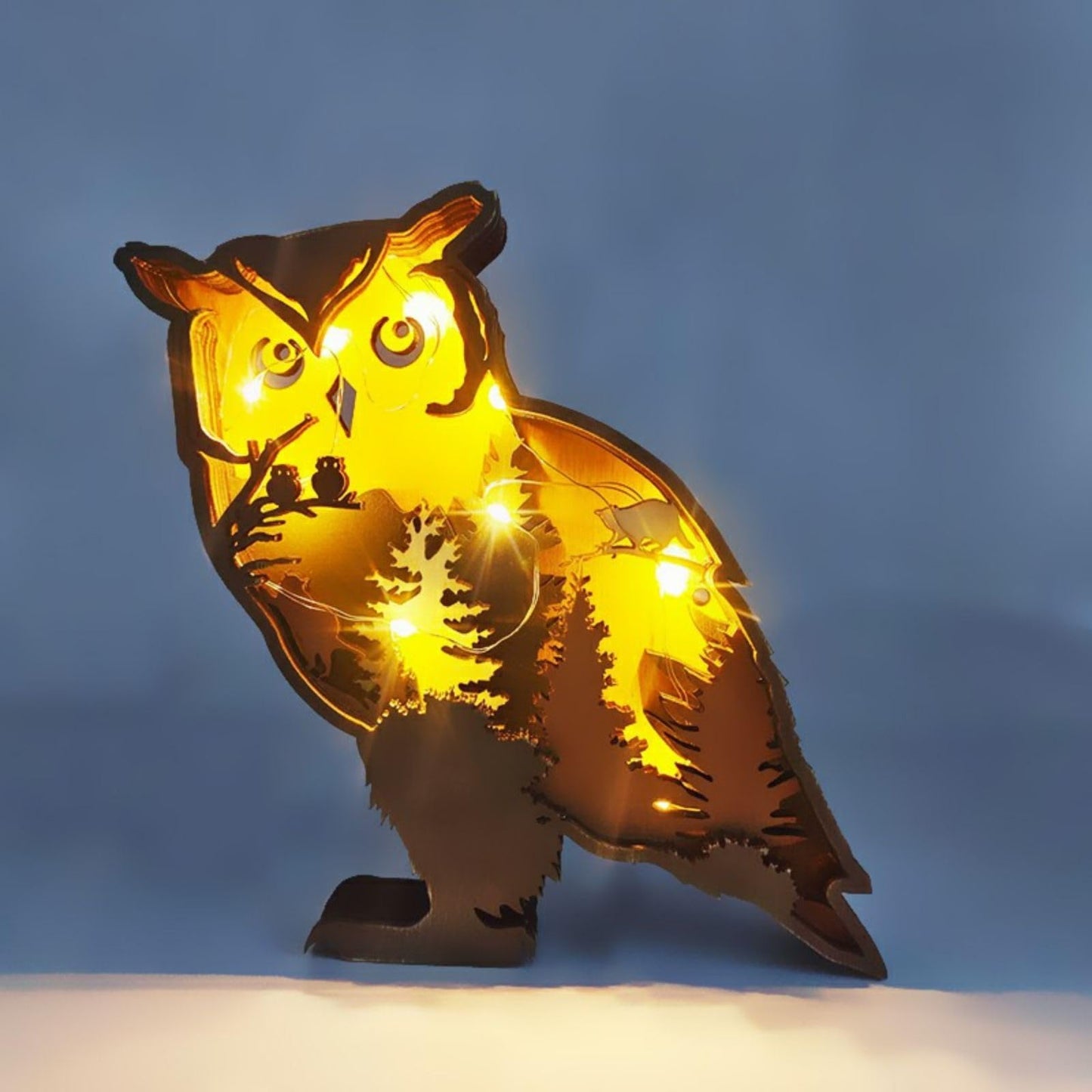 Drawelry 3D Wood Carving Lamp Home Creative Decorative, Funny Family Presents Ideas Christmas Living Room Office Decor Warm LED Night Lights Christmas Birthday Gift for Friend Son Dad Boys (Cute Owl)