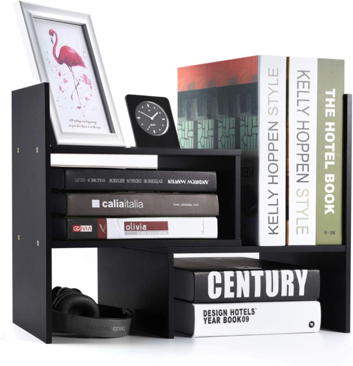 Sorfity Desktop Bookshelf Desk Storage Organizer Adjustable Wood Desktop Display Shelf Rack Counter Office Storage Rack Top Bookcase - Free Style Display Natural Stand Office Supplies Desk Organizer