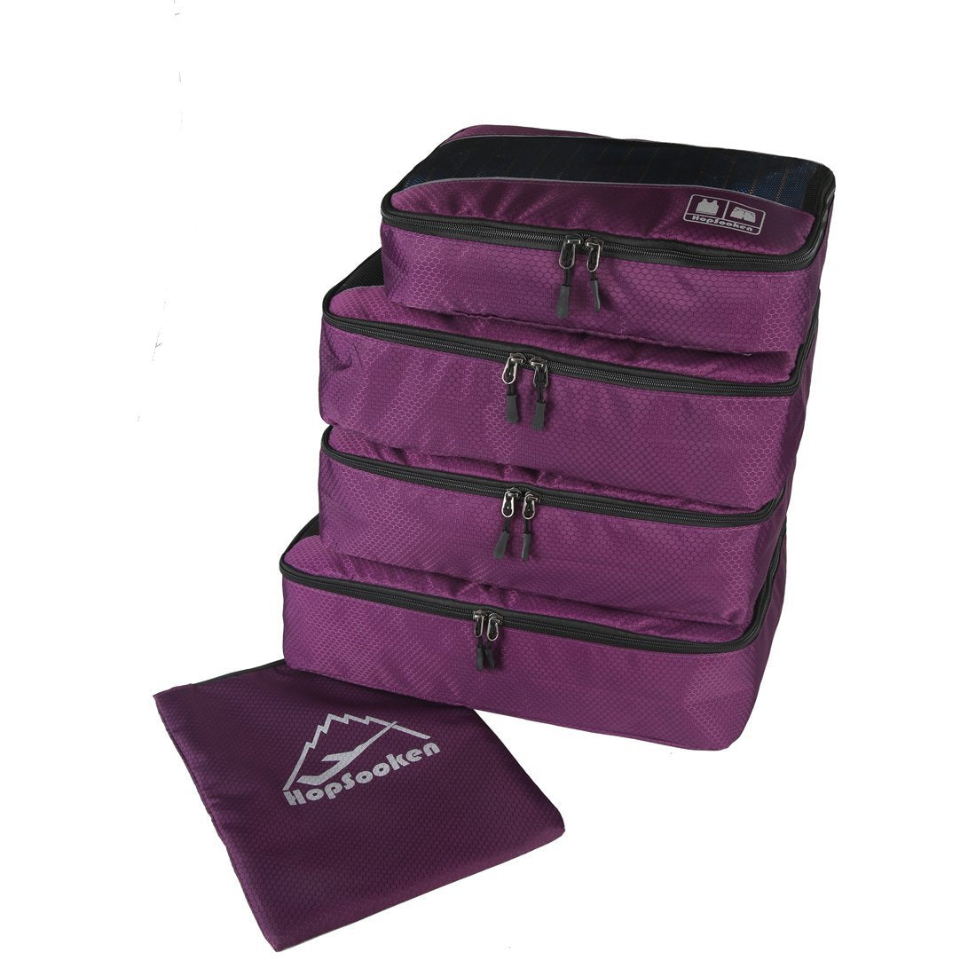 Hopsooken 5 Set Packing Cubes for Travel Large Suitcase Luggage Organizer Bags Travel Accessories Vacation 4 Cubes 1 Laundry Pouch Bag(Purple)