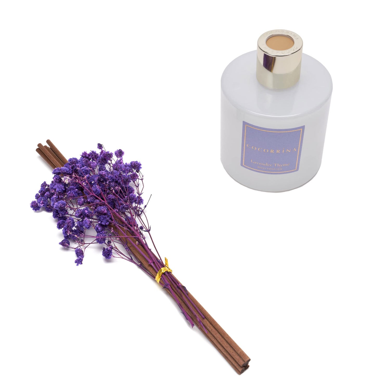 Cocorrína Premium Reed Diffuser Set with Preserved Baby's Breath & Cotton Stick Lavender Thyme | 6.76 Fl.oz Scent Diffuser for Bedroom Bathroom Home Décor