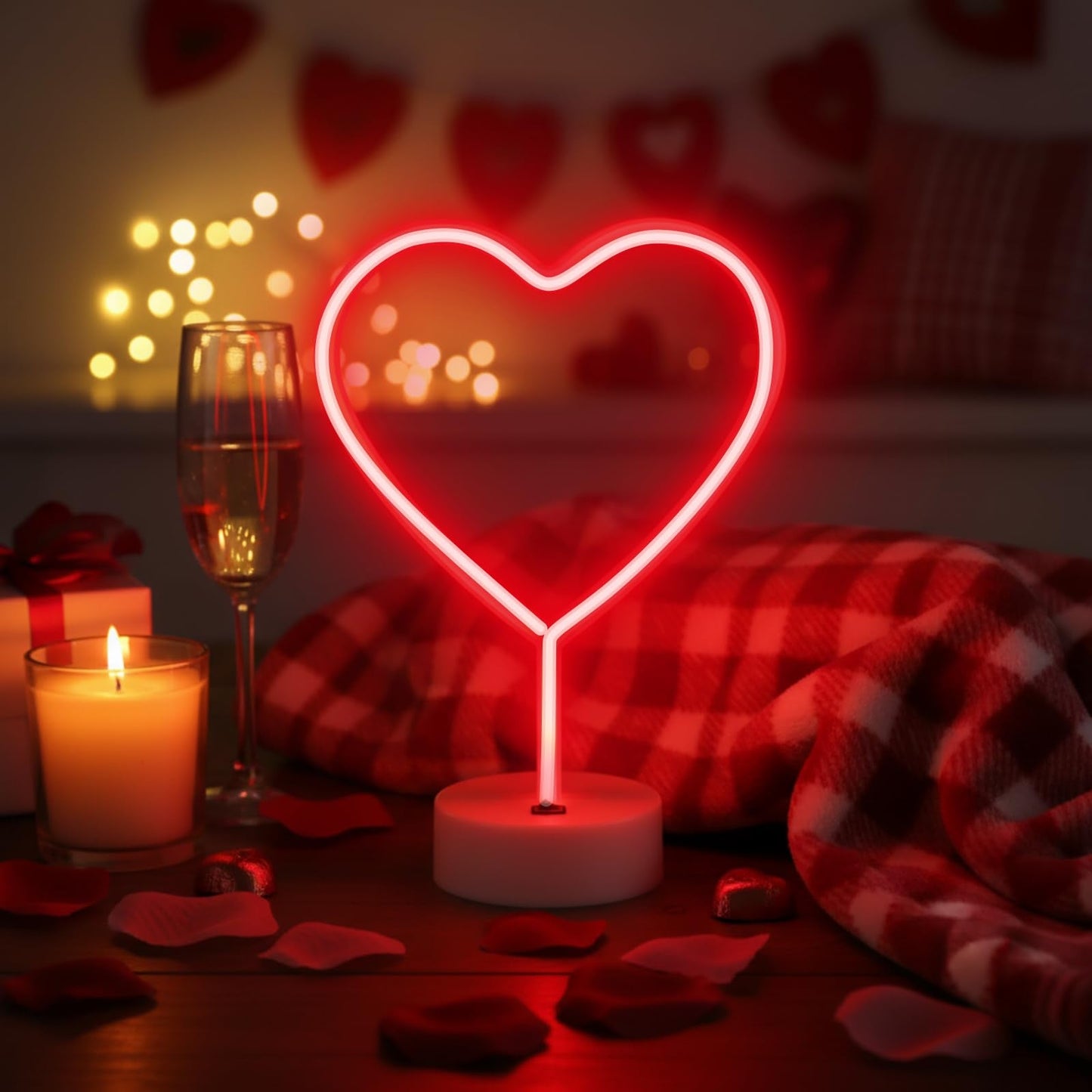 Retisee 2 Pack Heart Neon Signs with Holder Base LED Neon Light USB or 3-aa Battery Powered Heart Light for Valentine Gifts, Bedroom, Wedding, Pink Room Decor(Red)