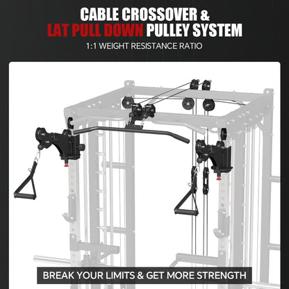 FAGUS H Commercial Smith Machine with Weight Bench Combo, 4000LB Power Cage Squat Rack with Lever Arm, Leg Press, Multi-Function Linear Bearing Cable Crossover Machine for Home Gym, Black