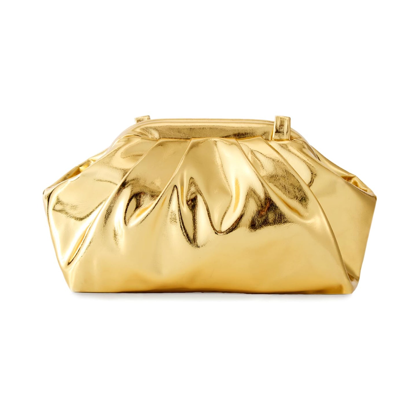 Huralona Dressy Pleated Vegan Leather Clutch Ruched Bag Purse Metallic PU Clutch Cloud Dumpling Bag for Women (Gold)