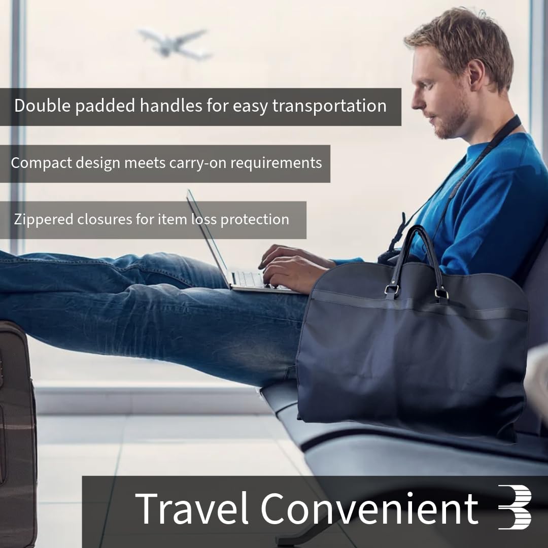 Heavy Duty Garment Bag for Travel – Suit & Dress Cover with Faux Leather Handles, Foldable Zippered Storage for Men & Women