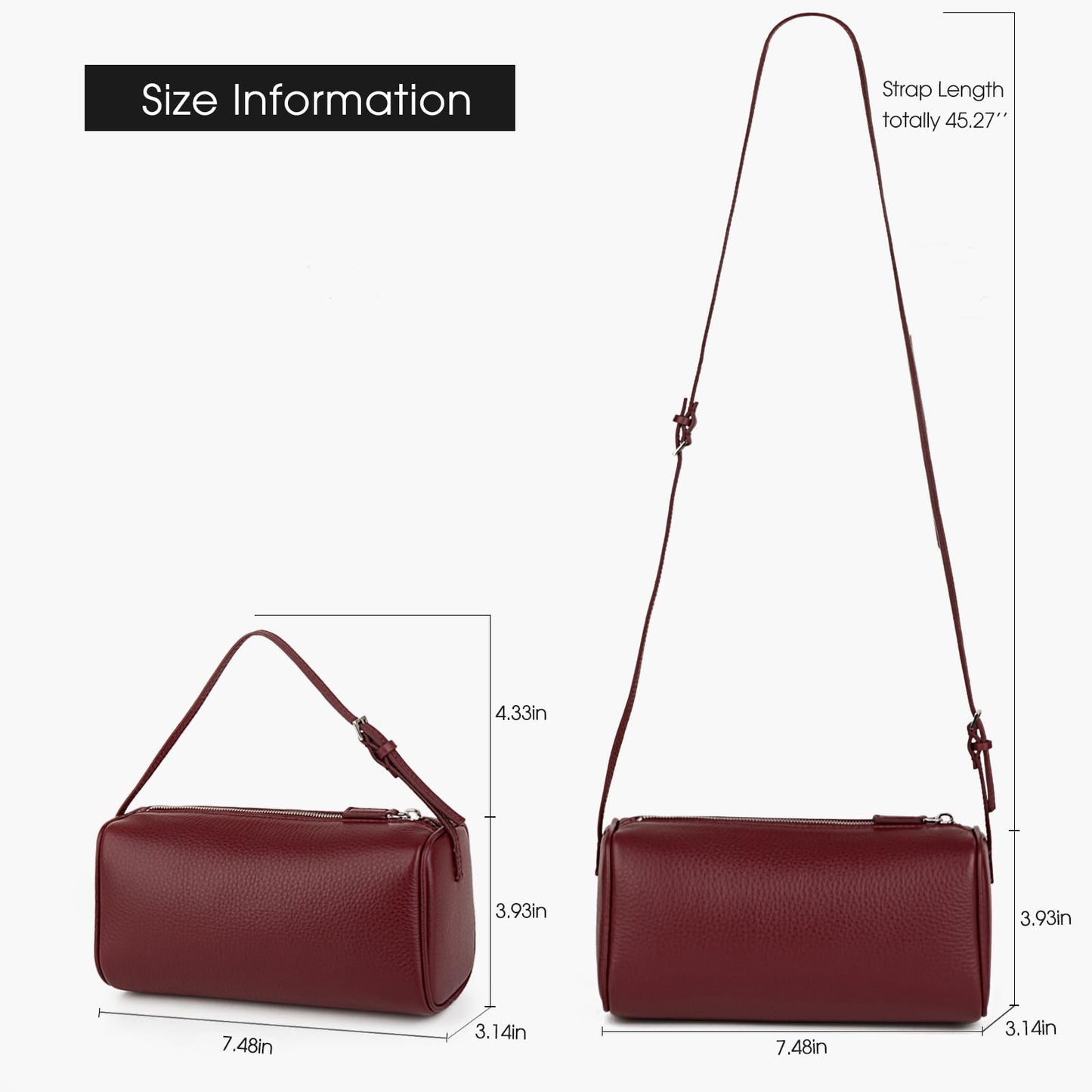 DONNAIN Premium Full-Grained Leather Crossbody Purses for Women, Hobo Bags for Women Crossbody with Adjustable Strap (Bordeaux, Small)