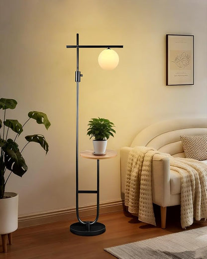 Lightdot 66IN Black Dimmable Floor Lamps with Storage Table, Modern Standing Tall Lamp with Milky White Globe Lampshade, Cross-Shaped Lamp Head and U-Pole Base Style for Living Room/Bedroom/Office