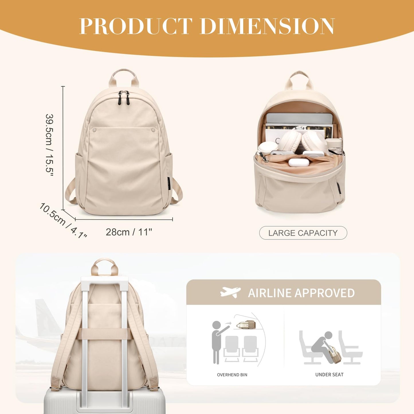 GOLF QUALITY Mini Backpack for Women Fashion Small Backpack Purse Lightweight Daypack for Work Trave Daily,Apricot