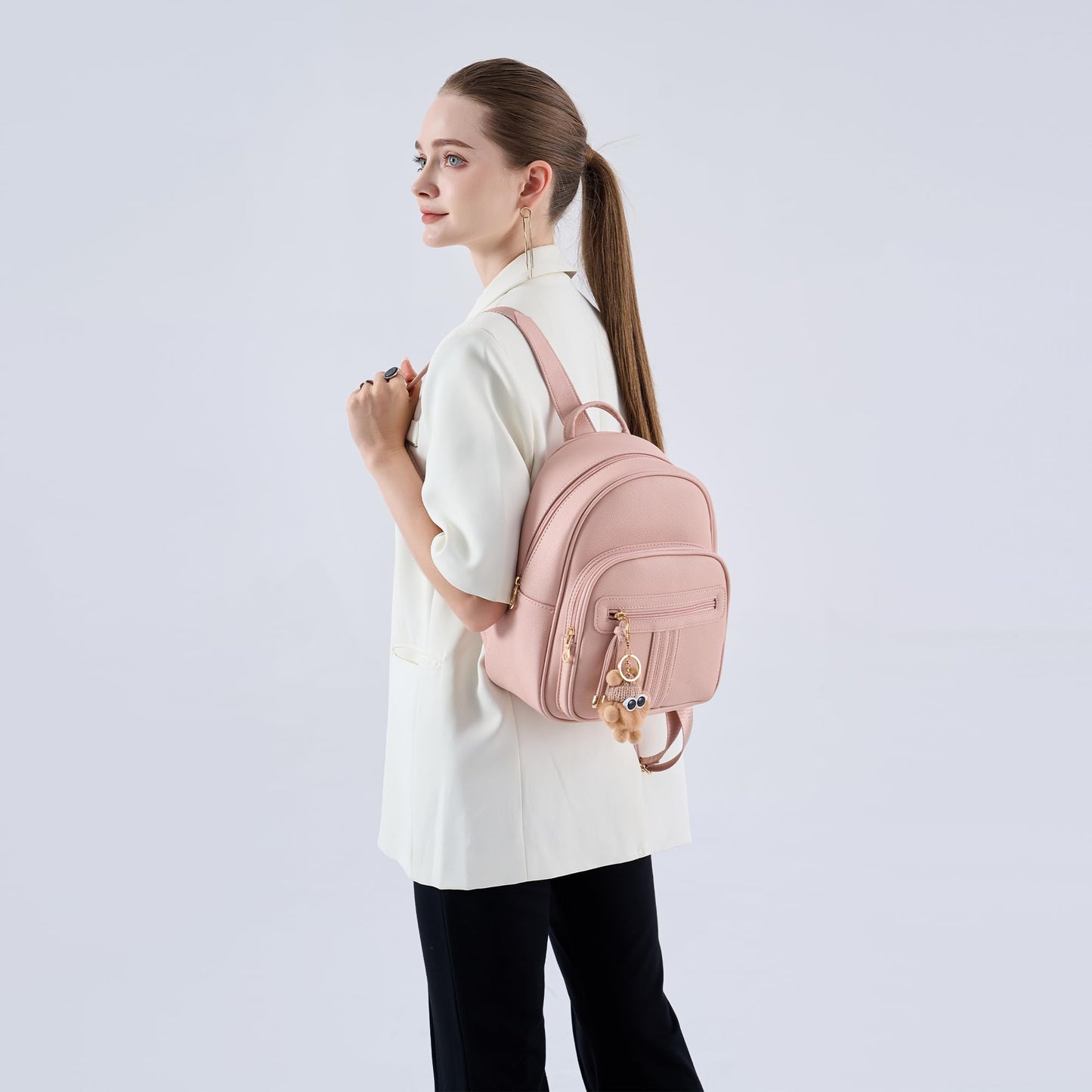 BAGOK Mini Leather Backpack Purse for Women, Small Backpack Purse with Cartoon Charm, Cute Fashion Bag for Girls
