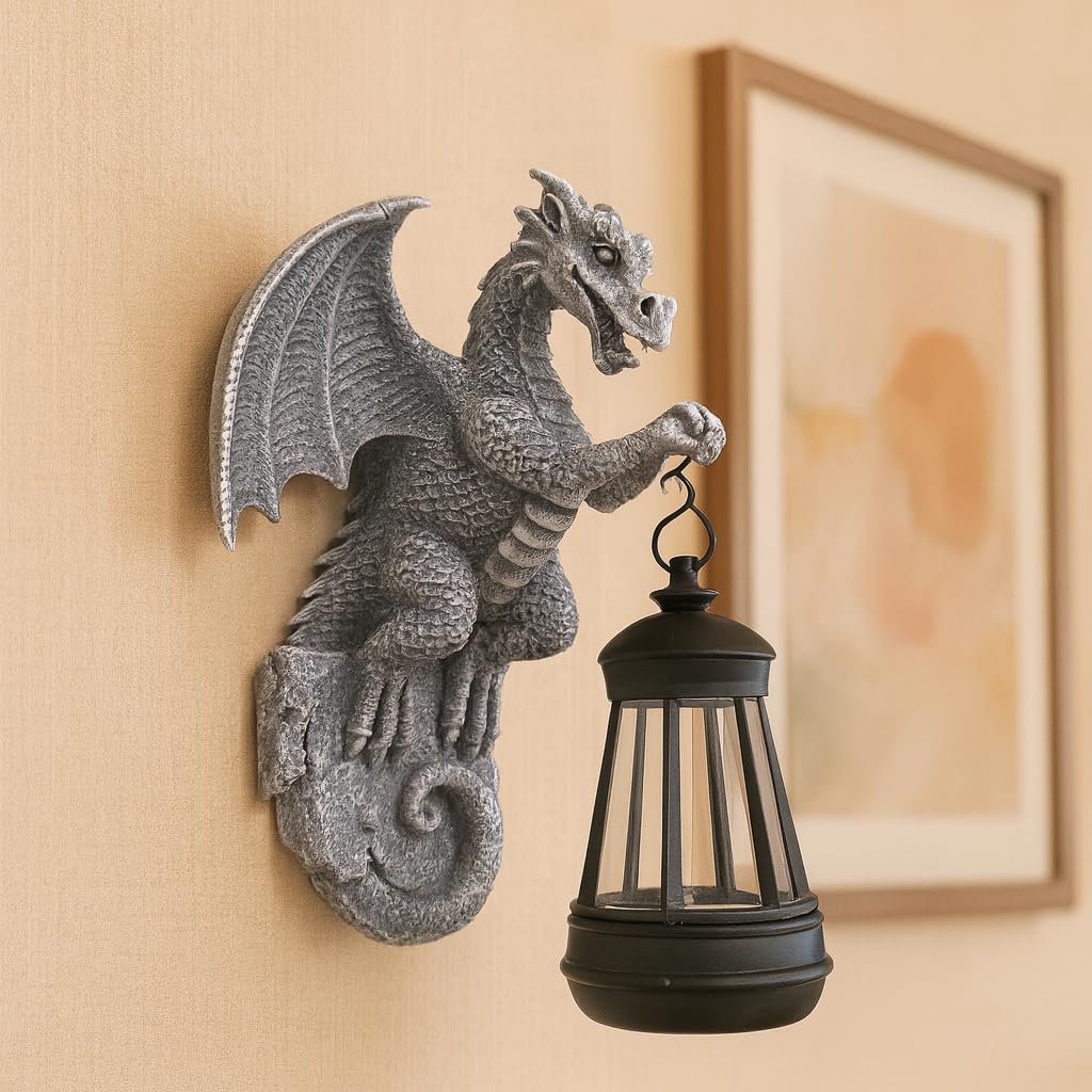 Solar-Powered Dragon Statue, Outdoor Decoration - 9-inch Garden Decor with Solar Light, Waterproof Wall Hanging, Resin Sculpture, Patio/Garden Decoration Gift