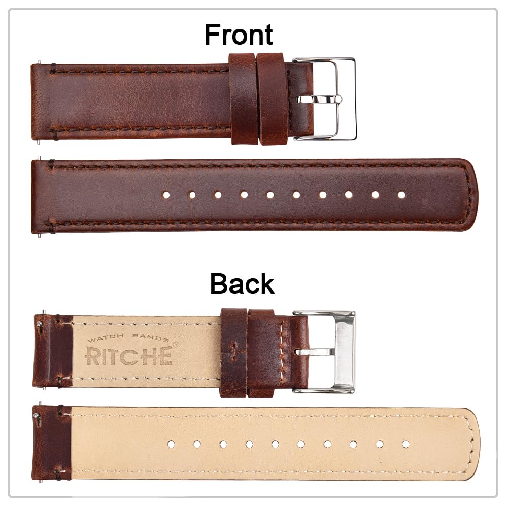Ritche Leather Watch Strap with Quick Release Pins, 22mm Replacement Watch Band for Men and Women, Fits Smartwatches & Traditional Watches