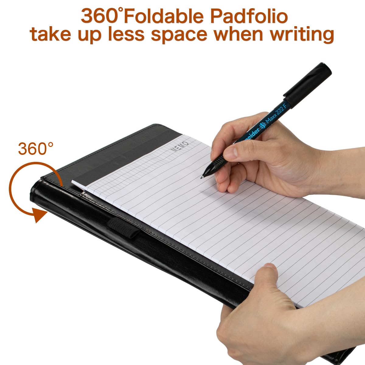 Padfolio Portfolio Binder, Faux Leather Folder, Resume Interview Legal Document Organizer, Letter Sized Writing Pad w/Business Card Holder, A4 Professional Folio for Office Conference (Black)