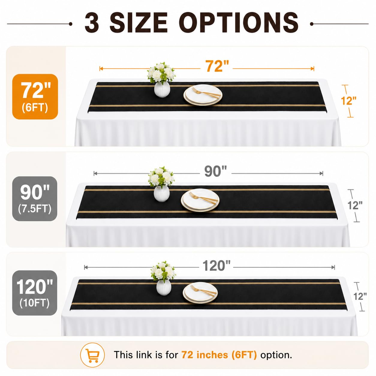 FAVE Woven Vinyl Table Runner Black Table Runner Woven with Golden Threads 72x12 Inches Wipeable Waterproof Dining Table Mats for Wedding, Banquets,Party, Restaurant (Black-72x12)