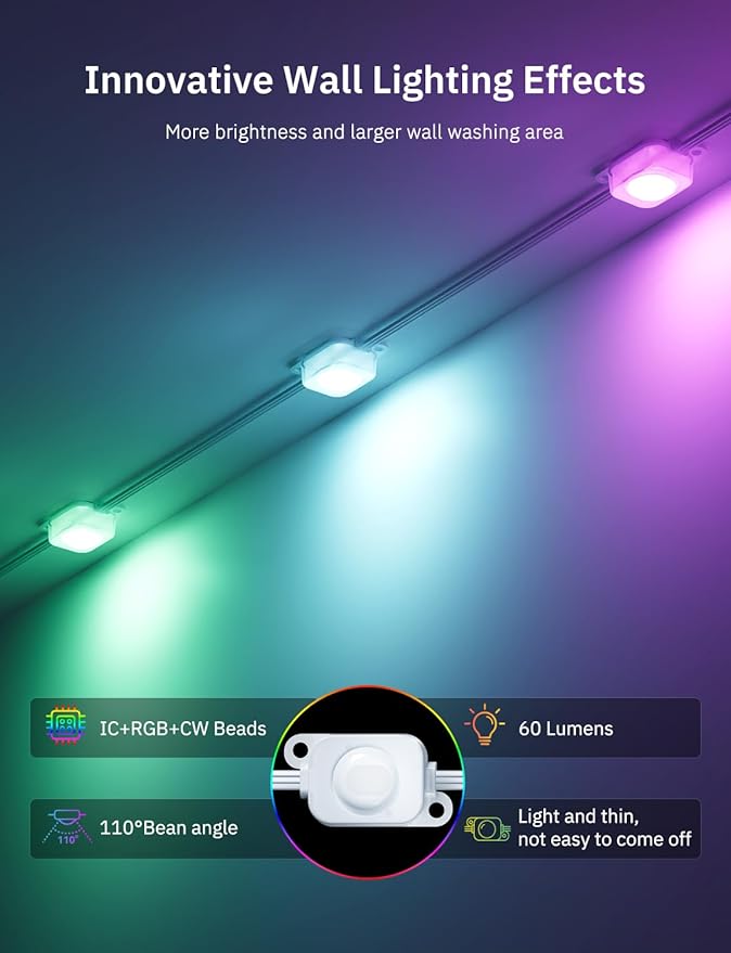 100FT Permanent Outdoor Lights Pro, 50 IC+RGBCW Smart Eaves Lights with 48 Scene Modes, IP67 Waterproof Outside String Lights for House Halloween, Christmas All Year Decor, APP/Remote Control