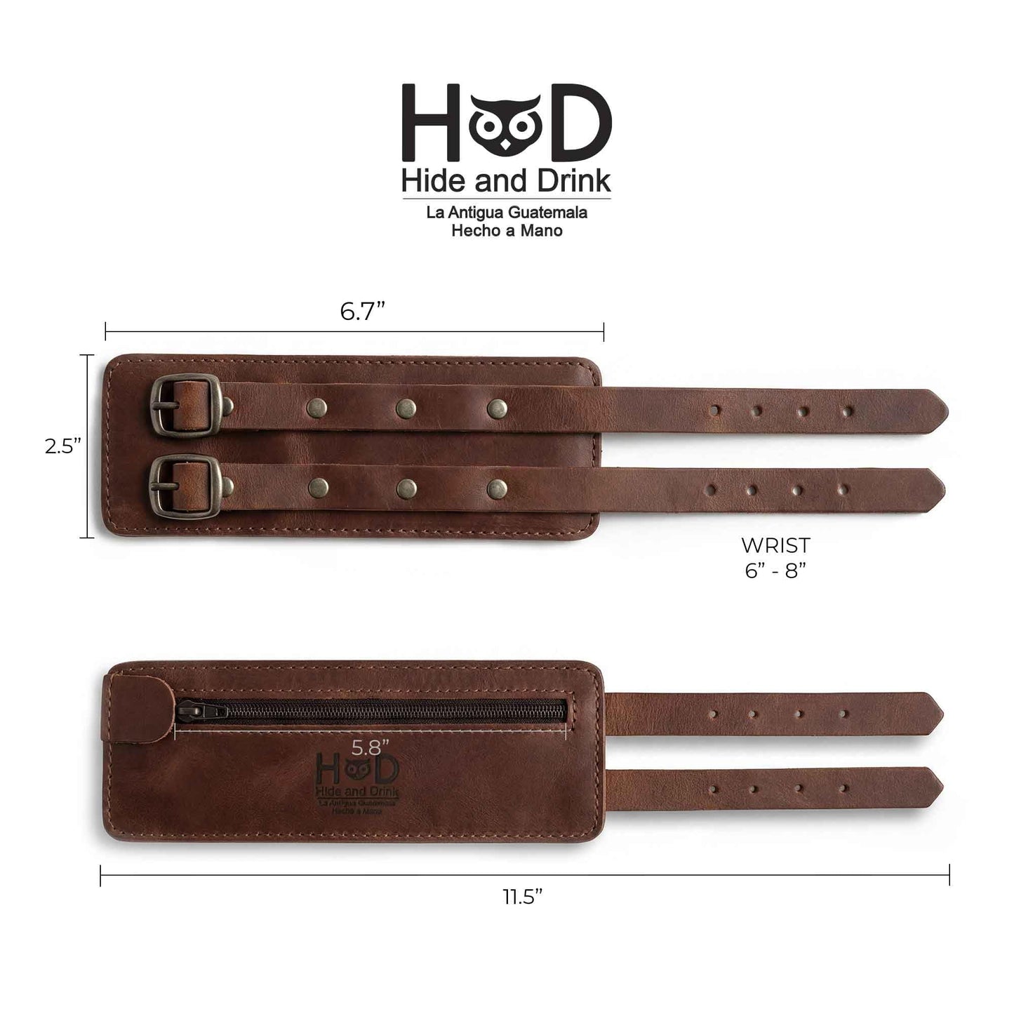 Hide & Drink, Stylish Wrist Wallet Cuff, Wristband with Secret Pouch, Cash Holder, Money Organizer, Full Grain Leather, Handmade, Bourbon Brown