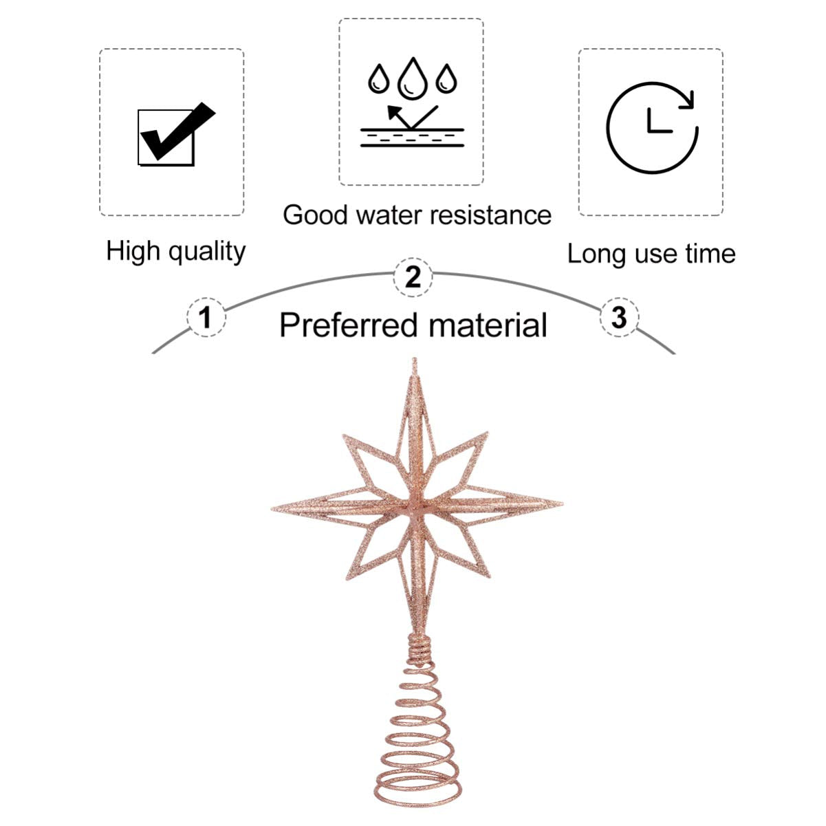 Glitter Star Tree Topper: 11 Inch Rose Gold Metal Christmas Tree Topper - Sparkling Xmas Top Decor for Modern Holiday Home Decoration