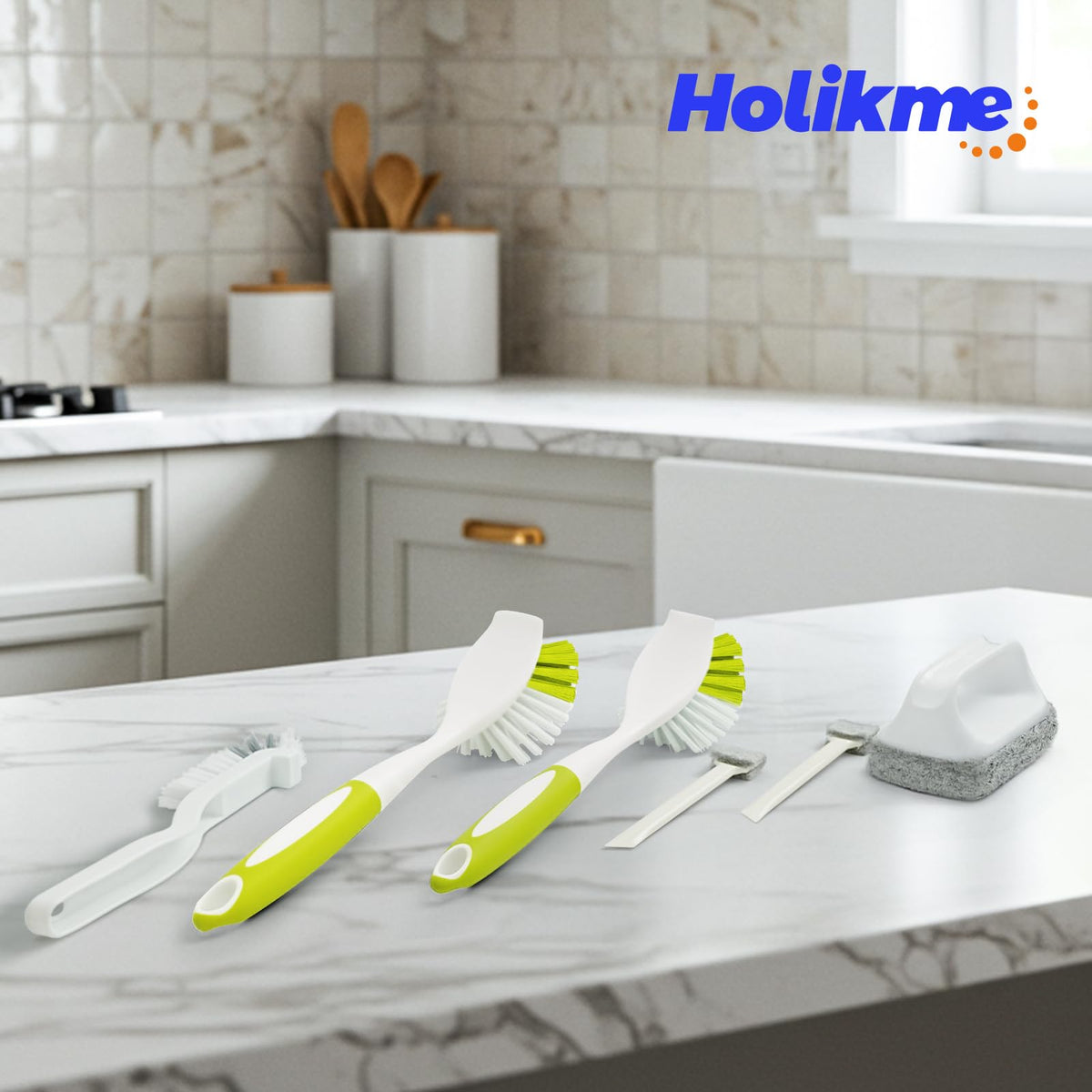 Holikme 6Pack Kitchen Cleaning Brush, Green