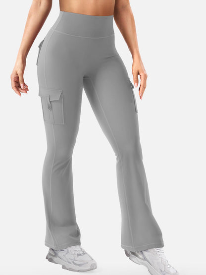 YEOREO CoreFlex Women Workout Flare Leggings with Pockets Scrunch Cargo Gym Yoga Leggings Light Gray XS