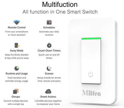 Milfra Smart Light Switch-Smart WiFi Switch 2.4Ghz Compatible with Alexa, Google Assistant,Remote Control/Voice Control and Schedule, Neutral Wire Required, Single-Pole, No Hub Required (4 Pack)